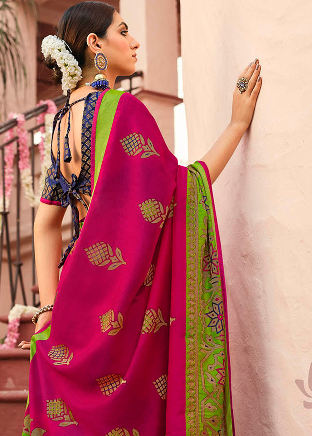 MySilkLove Brick Pink and Green Soft Brasso Silk Saree