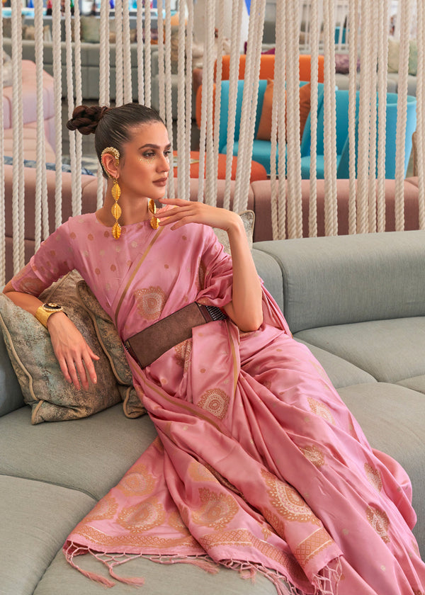 Wewak Pink Bronze Zari Woven Satin Silk Saree