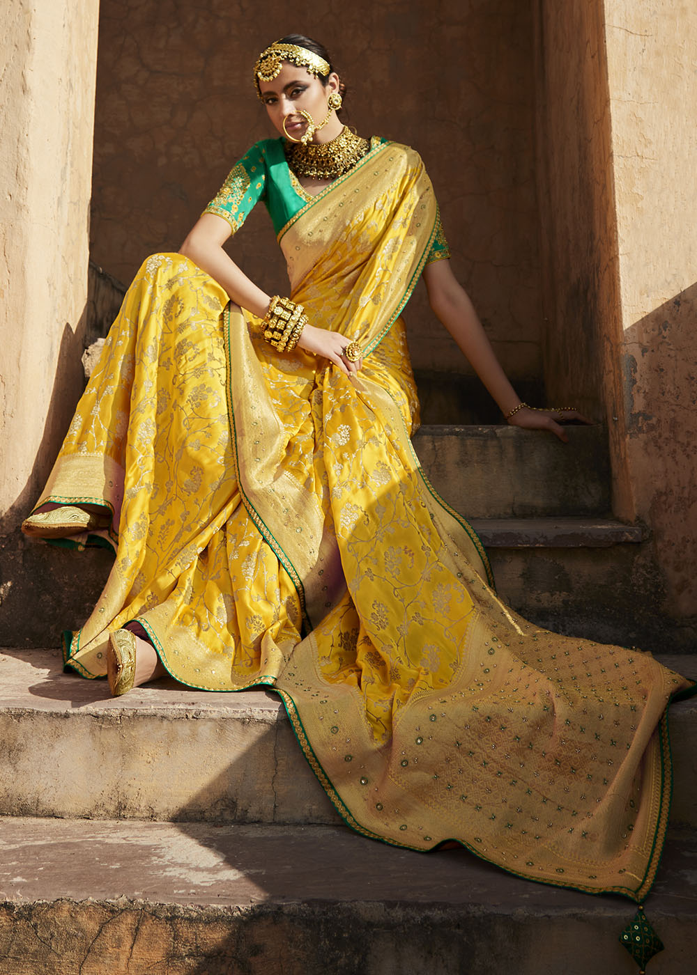 MySilkLove Mustard Yellow Zari Woven Banarasi Silk Saree with Embroidered Blouse