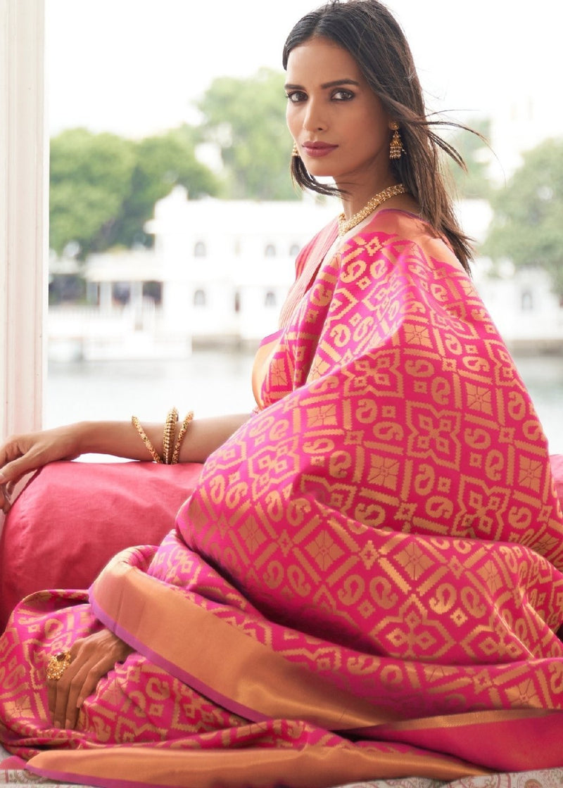 Mandy Golden Pink Zari Woven Kanjivaram Saree