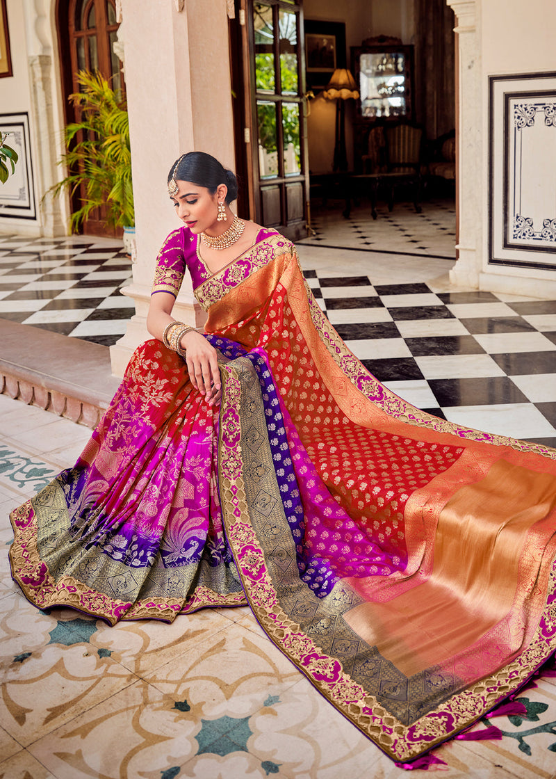 Tall Multicolored Zari Woven Designer Banarasi Saree