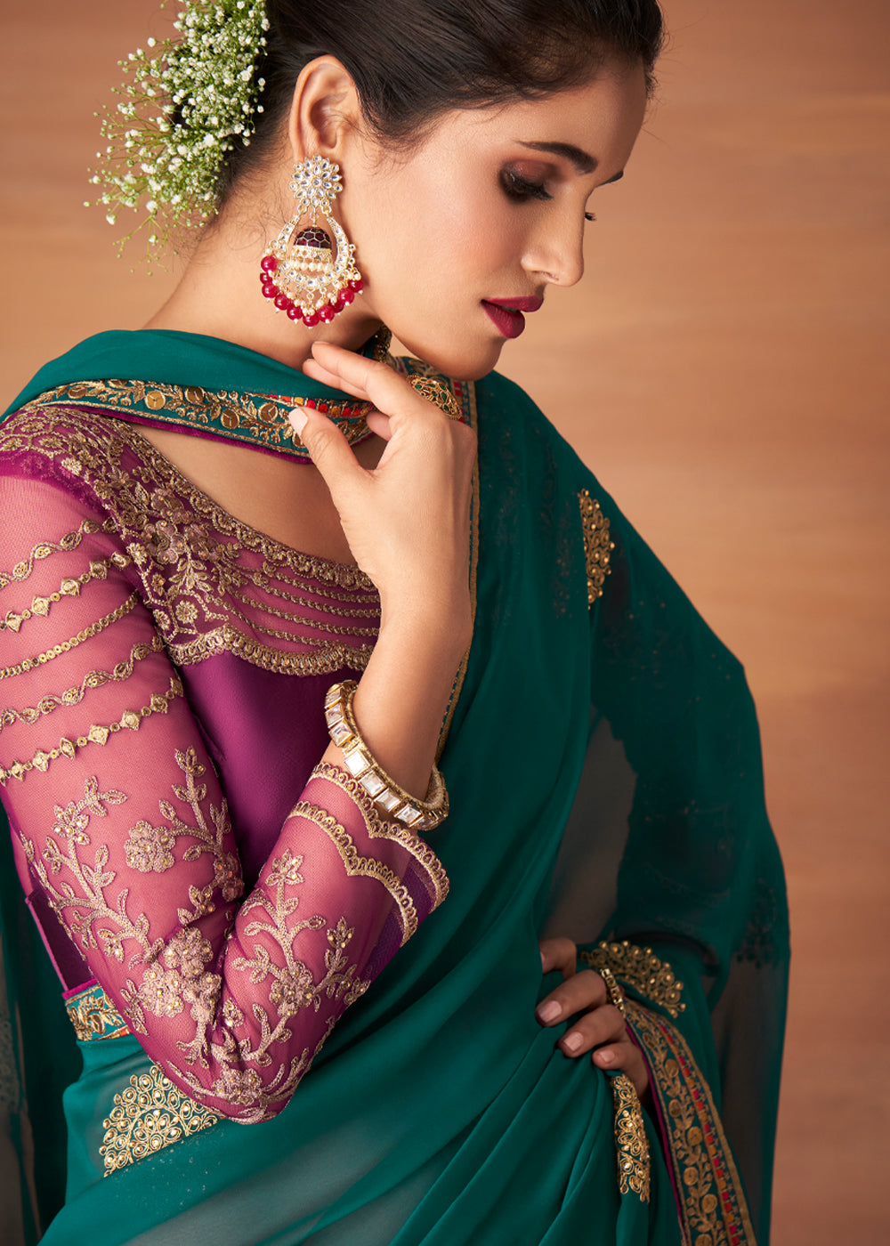 MySilkLove Casal Green Designer Saree with Embroidered Blouse