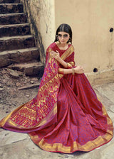 Sweet Red and Purple Zari Woven Banarasi Silk Saree