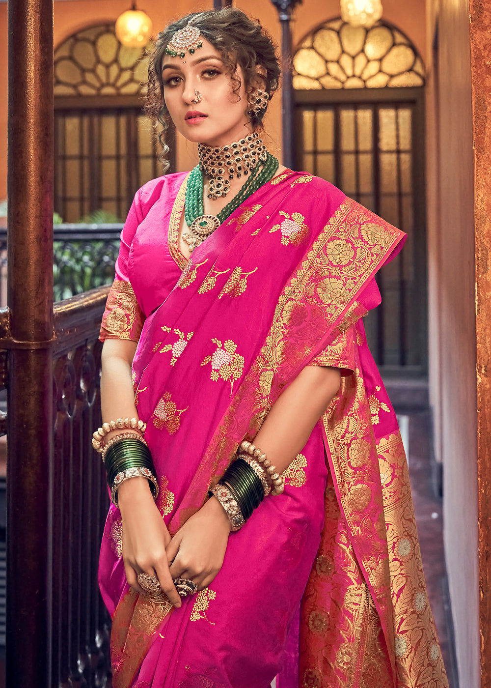 MySilkLove Tulip Pink Zari Woven Banarasi Brocade Saree