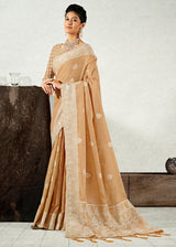 Navajo Cream Zari Woven Linen Saree