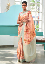 Karry Peach Banarasi Jacquard Printed Saree