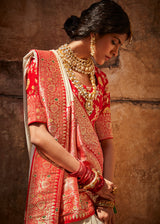 Grain Cream and Red Zari Woven Designer Banarasi Saree