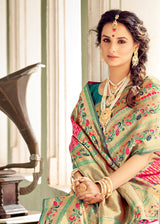 Wild Pink and Blue Zari Woven Banarasi Brocade Saree