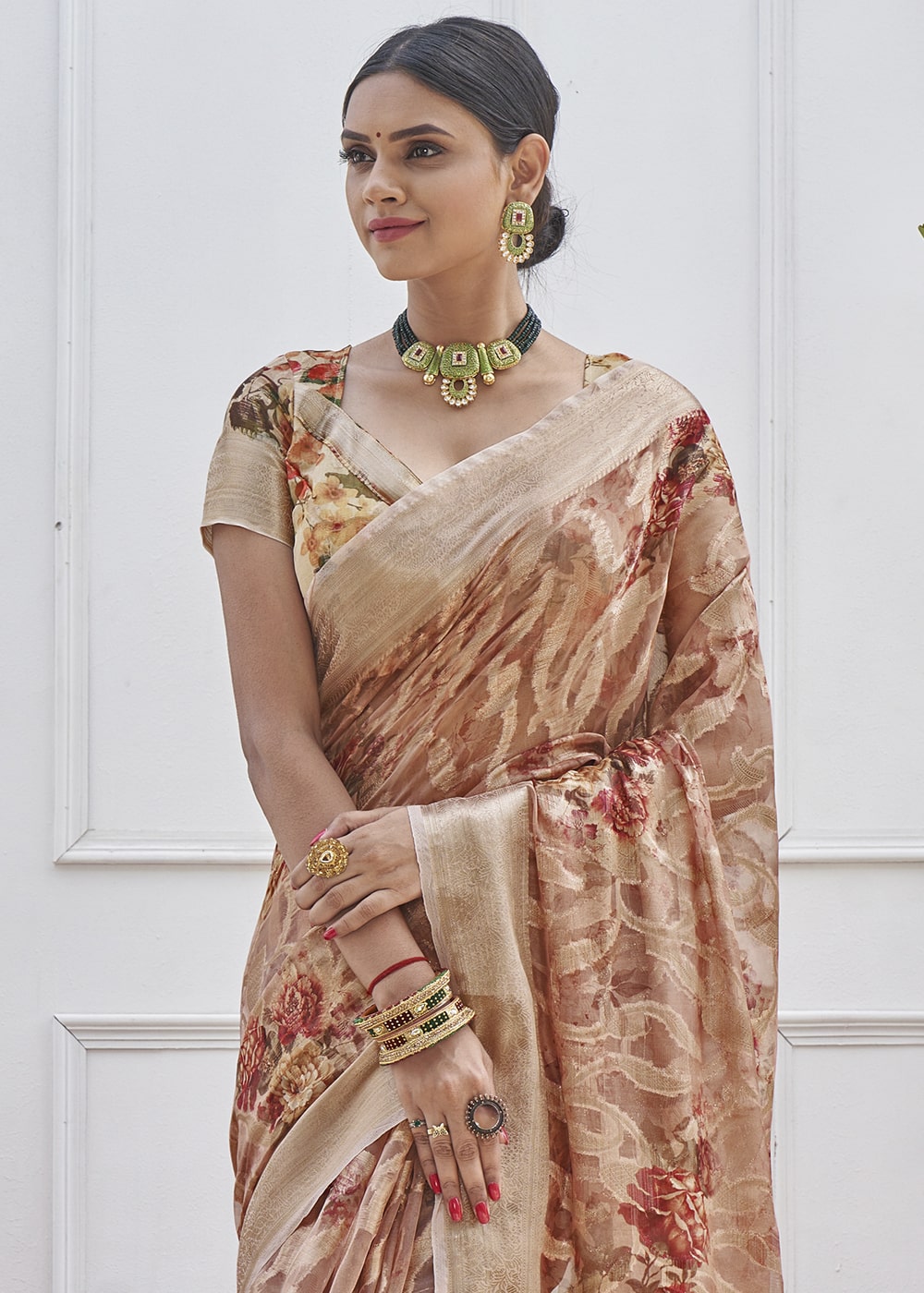 Buy MySilkLove Blast Off Bronze Brown Digital Printed Organza Silk Saree Online