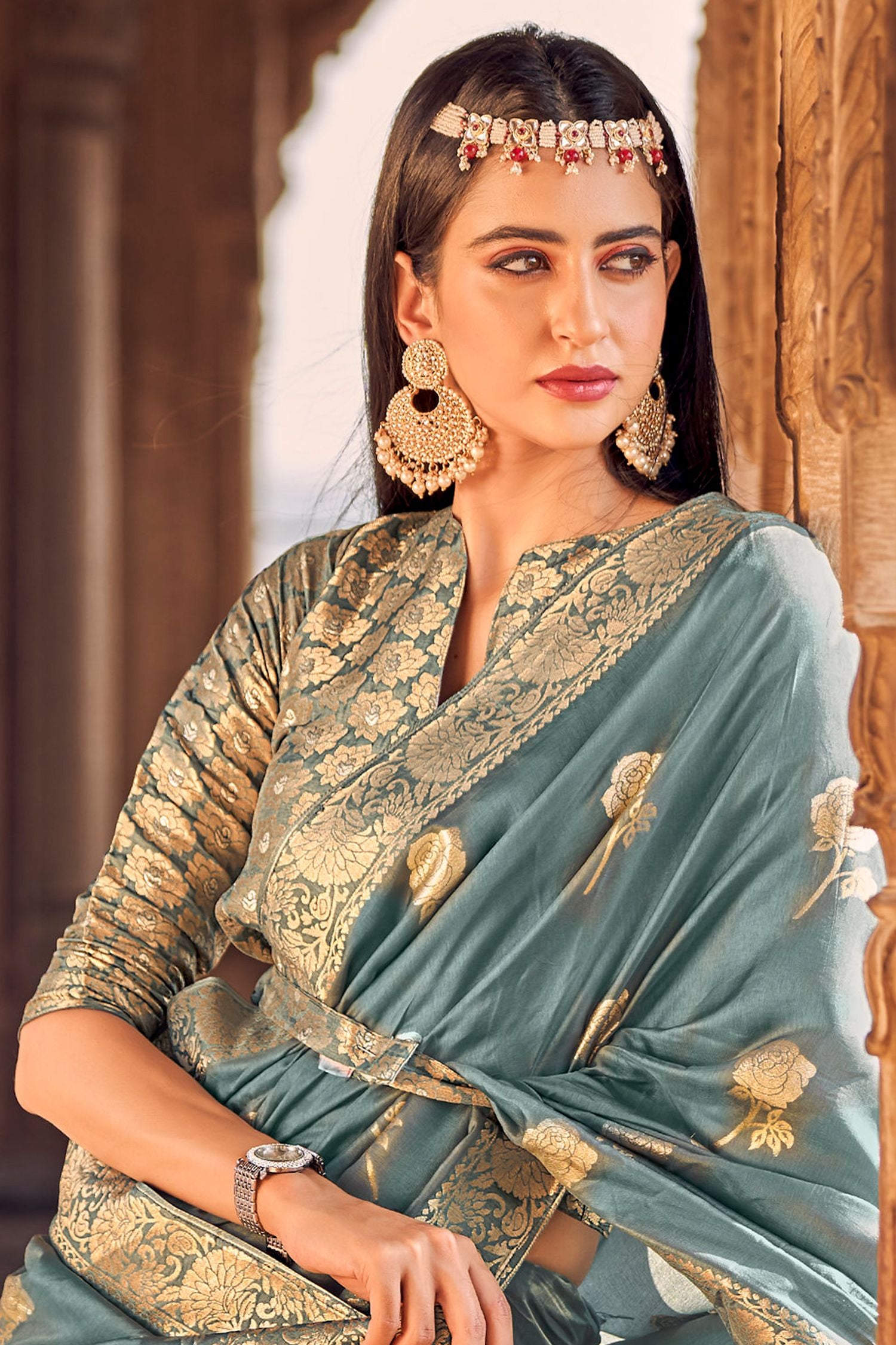 Buy MySilkLove Nandor Grey Banarasi Woven Silk Saree Online