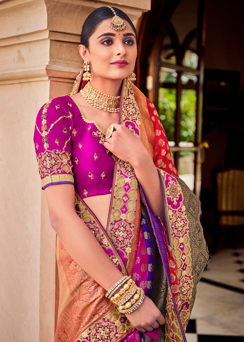 Tall Multicolored Zari Woven Designer Banarasi Saree