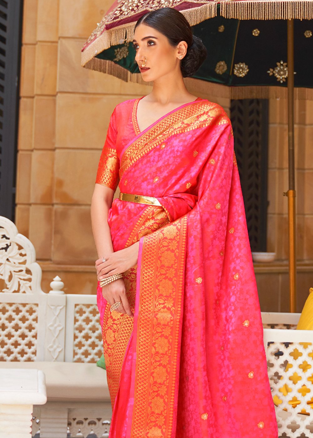 Buy MySilkLove Carnation Pink Zari Woven Kanjivaram Saree Online