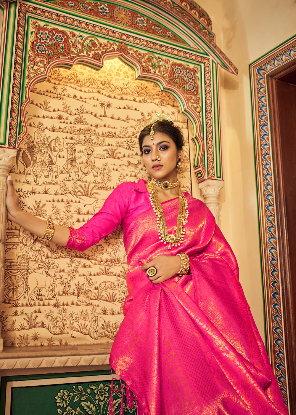 Buy MySilkLove Brink Pink Zari Woven Kanjivaram Silk Saree Online