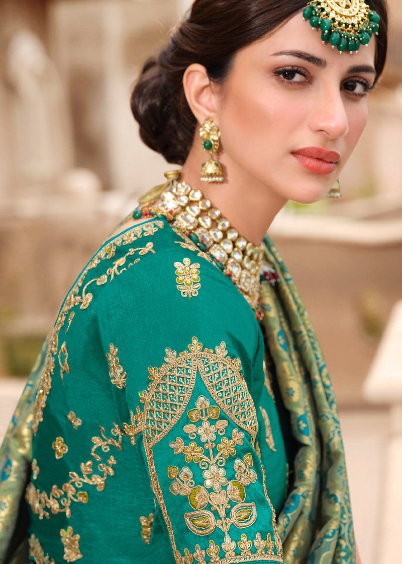 Sage Green Woven Designer Banarasi Silk Saree