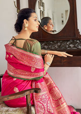 Mojo Pink Zari Woven Banarasi Silk Saree