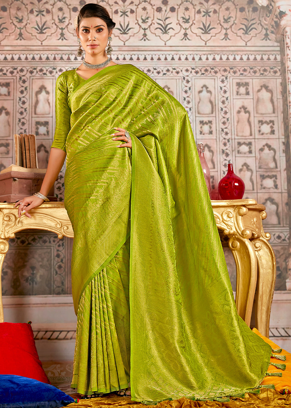 Buy MySilkLove Citron Green South Silk Saree Online