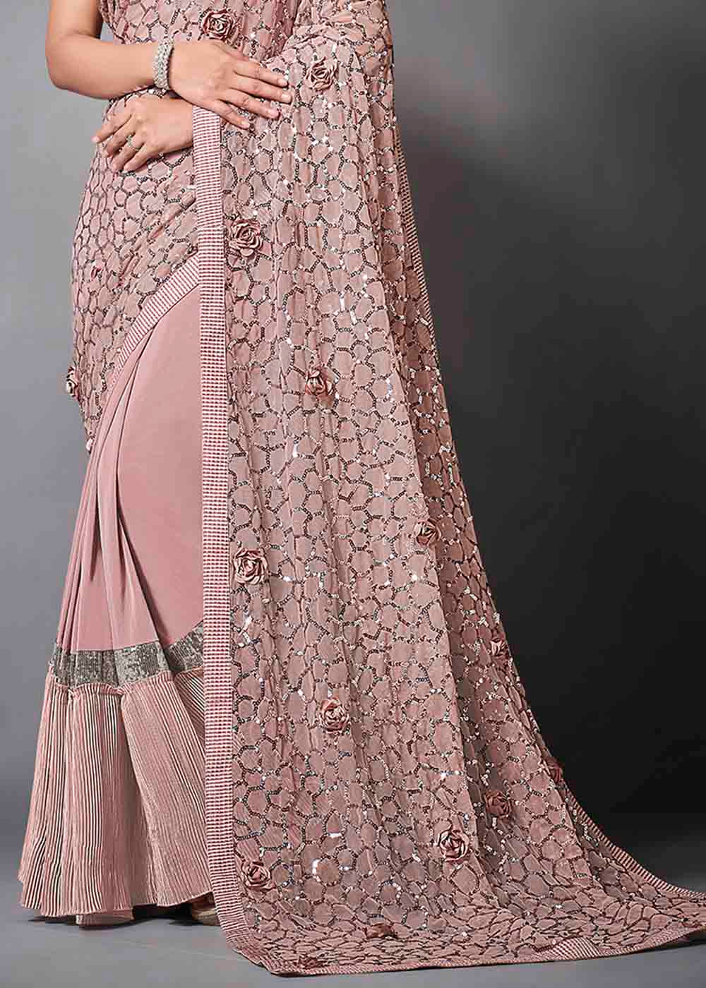 Buy MySilkLove Eunry Pink Designer Lycra Saree with Embroidery Work Online