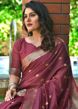 Copper Rust Purple Zari Woven Cotton Saree