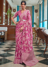 Cinnamon Pink Lucknowi Chikankari Woven Saree