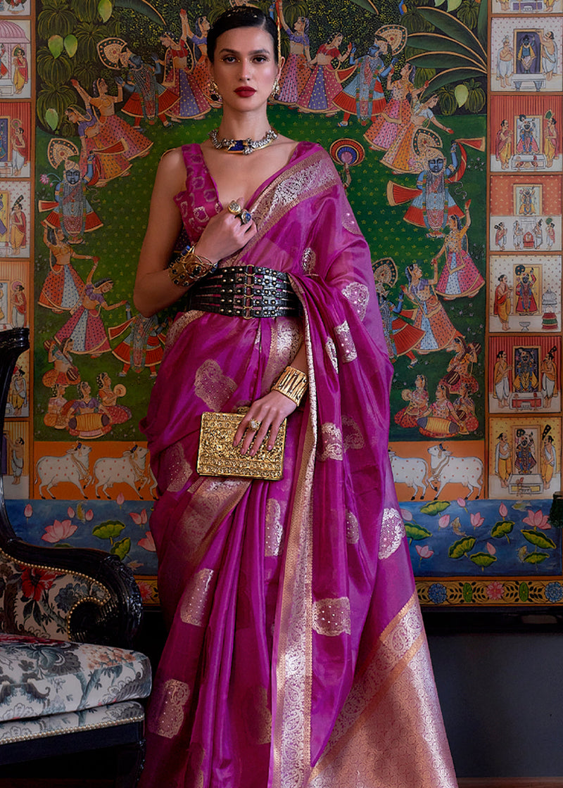 Shop Purple Woven Banarasi Satin Silk Saree From Ethnic Plus