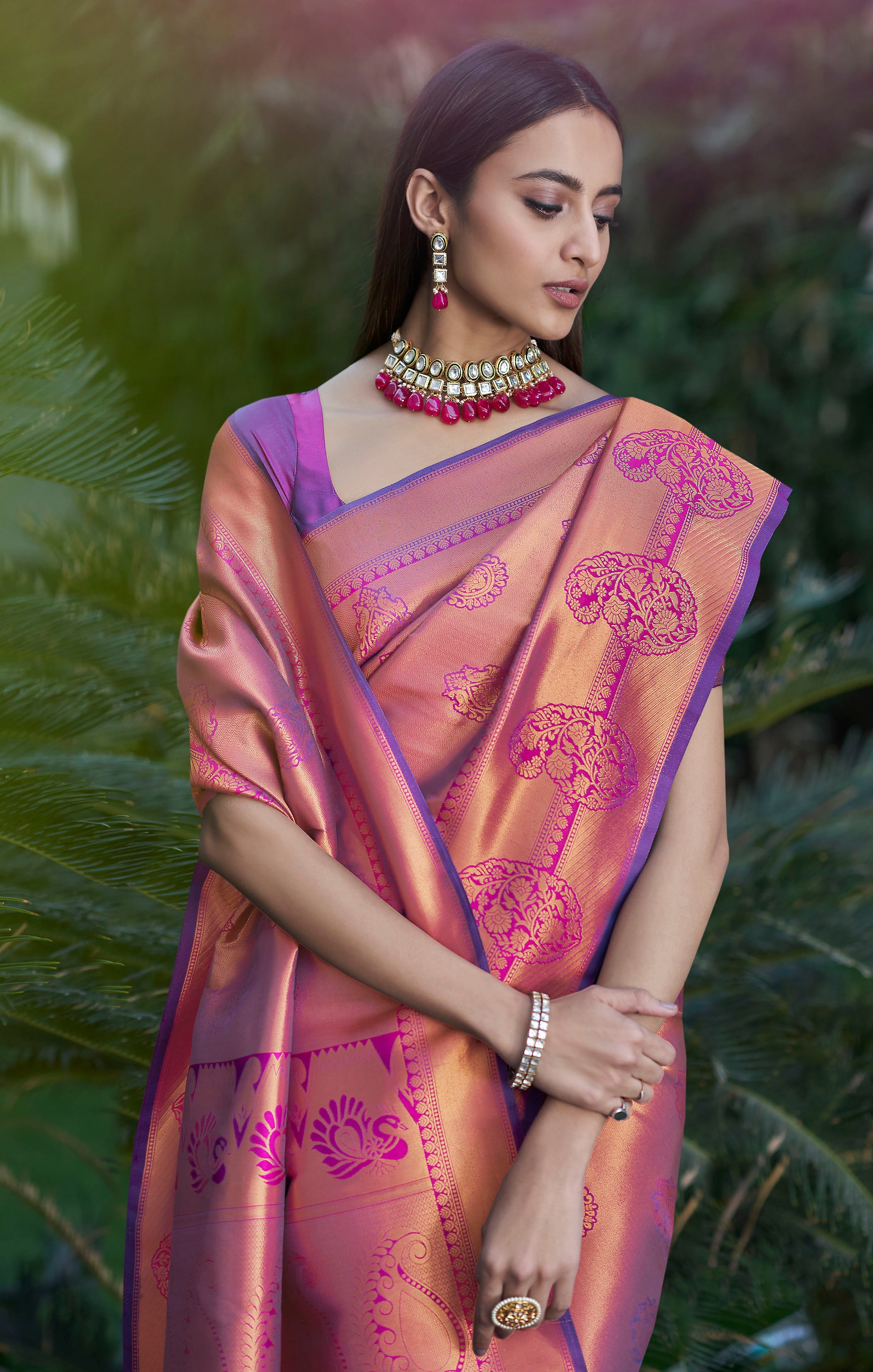 MySilkLove Vivid Violet Zari Woven Banarasi Saree