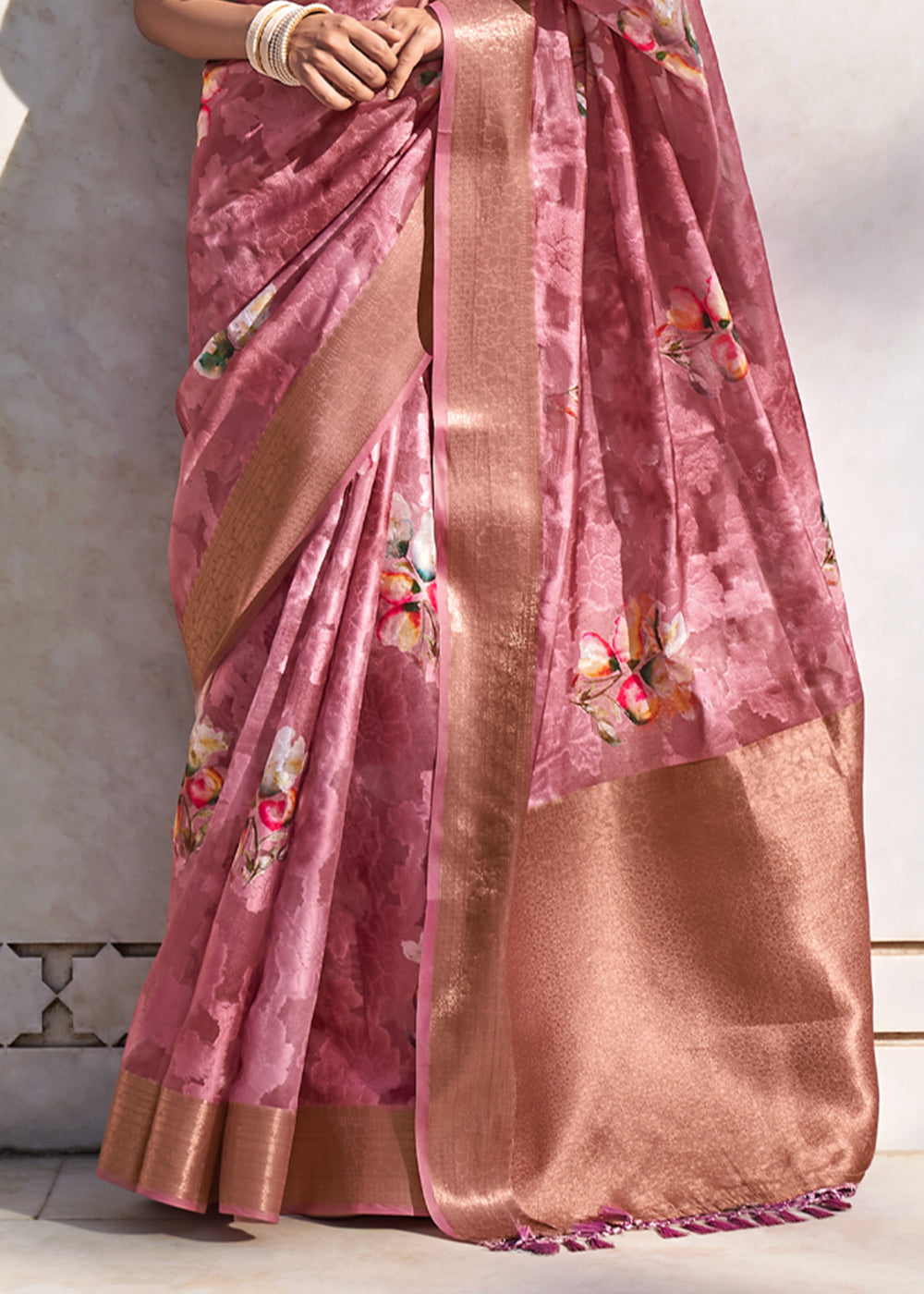 Buy MySilkLove Rust Pink Digital Printed Banarasi Cotton Saree Online