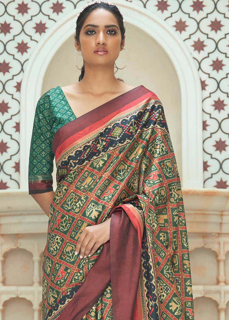 Avocado Green Patola Digital Printed Saree