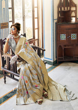 Bison Grey Zari Woven Dola Silk Saree