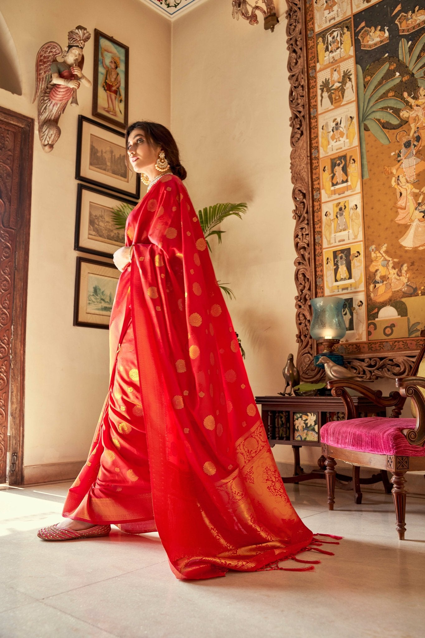 MySilkLove Cinnabar Red Zari Woven Kanjivaram Saree