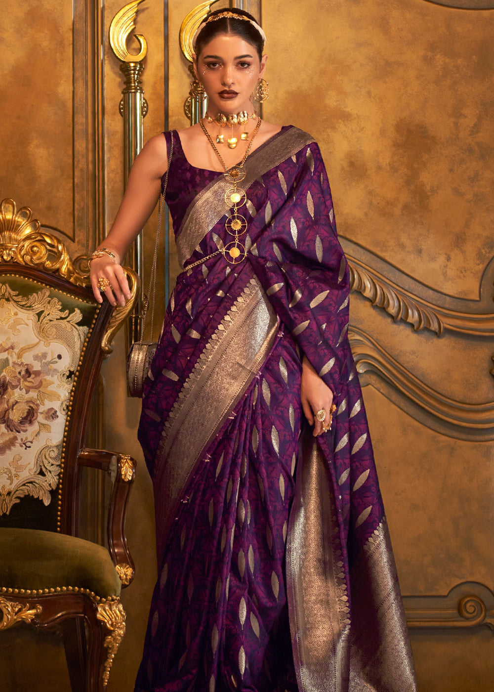 Finn Purple Banarasi Satin Silk Saree