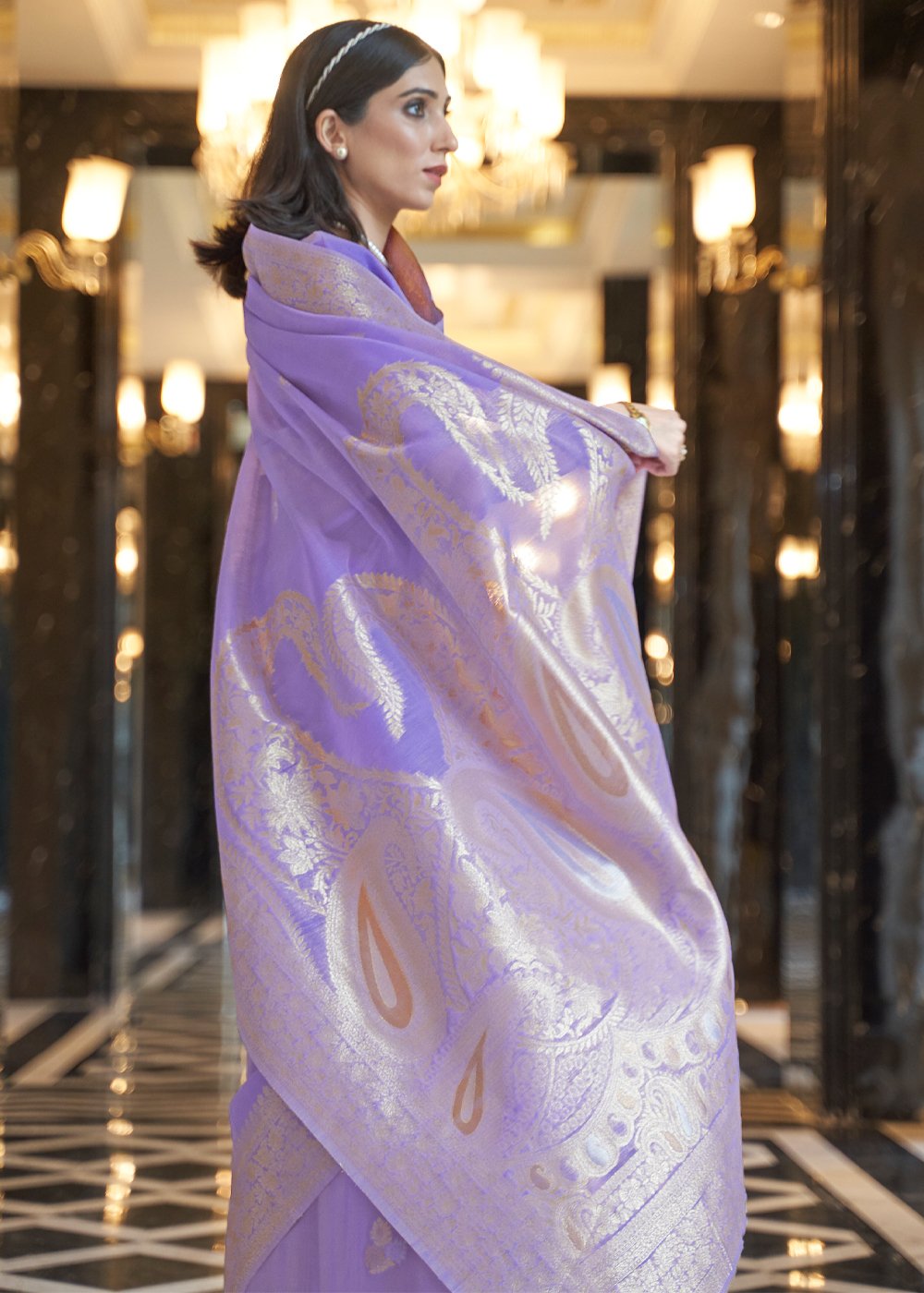 Buy MySilkLove East Side Purple Banarasi Linen Saree Online