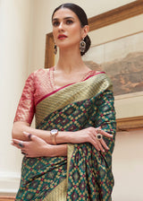 Mineral Green and Red Woven Handloom Patola Saree