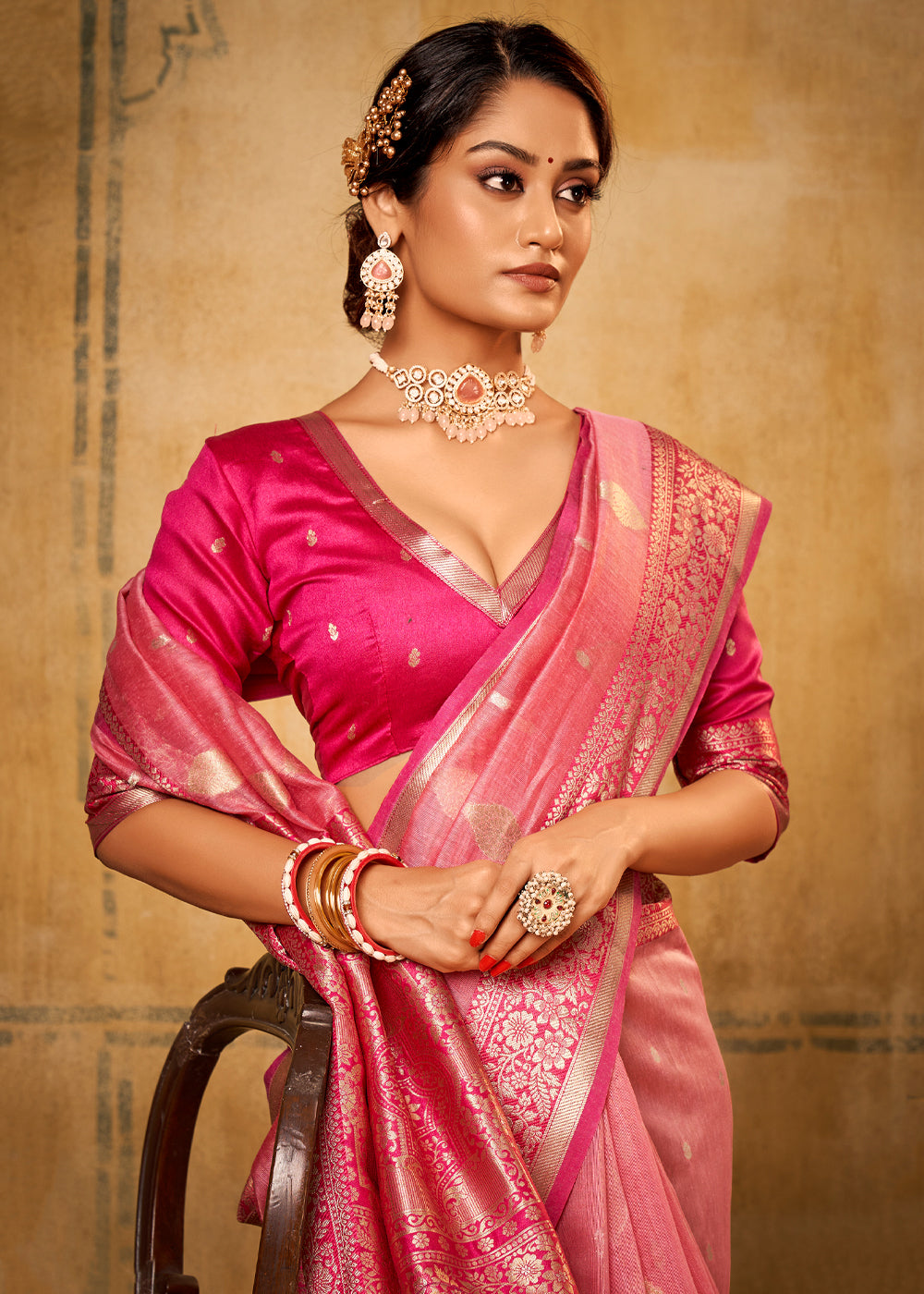 Buy MySilkLove Brink Pink Woven Banarasi Silk Saree Online