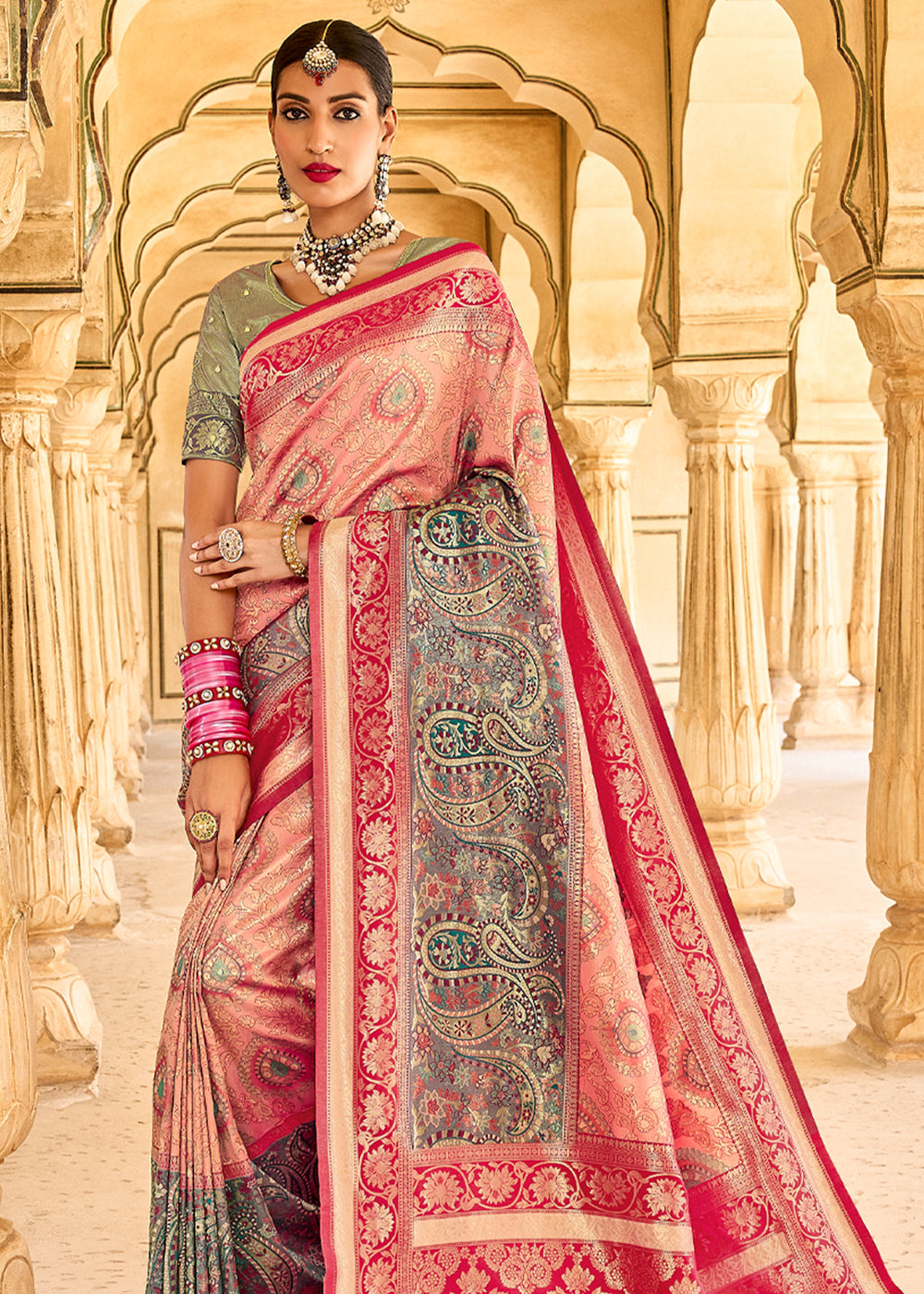Buy MySilkLove Geraldine Light Pink Designer Banarasi Saree Online