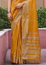 Brandy Punch Yellow Zari Woven South Silk Saree