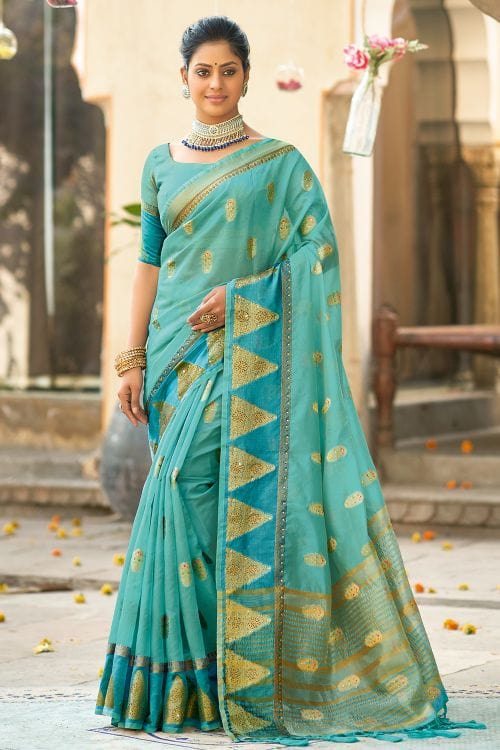 Buy MySilkLove Morning Blue Organza Saree Online