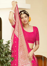 Tulip Pink Zari Woven Banarasi Silk Saree with Butti Work
