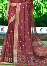 Copper Rust Purple Zari Woven Cotton Saree