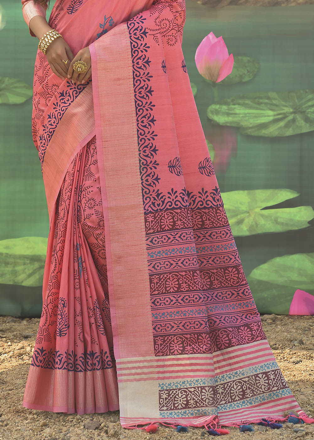 Buy MySilkLove Tulip Pink Cotton Silk Printed Saree Online