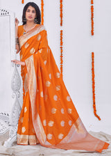 Mango Orange Zari Woven Banarasi Silk Saree