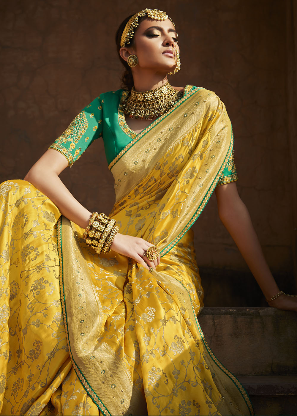 Buy MySilkLove Mustard Yellow Zari Woven Banarasi Silk Saree with Embroidered Blouse Online