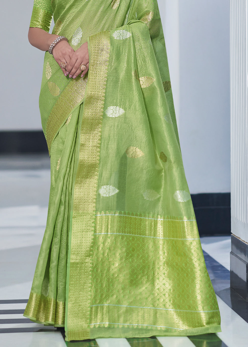 Buy MySilkLove Deco Green Zari Woven Tissue Banarasi Silk Saree Online