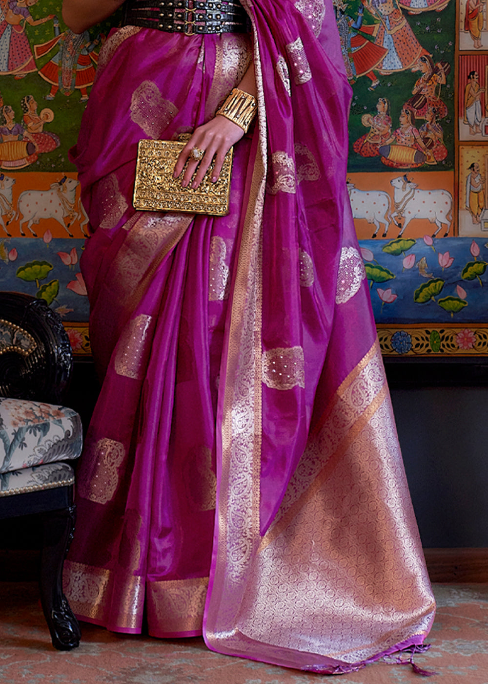 Buy MySilkLove Hibiscus Purple Woven Banarasi Organza Silk Saree Online