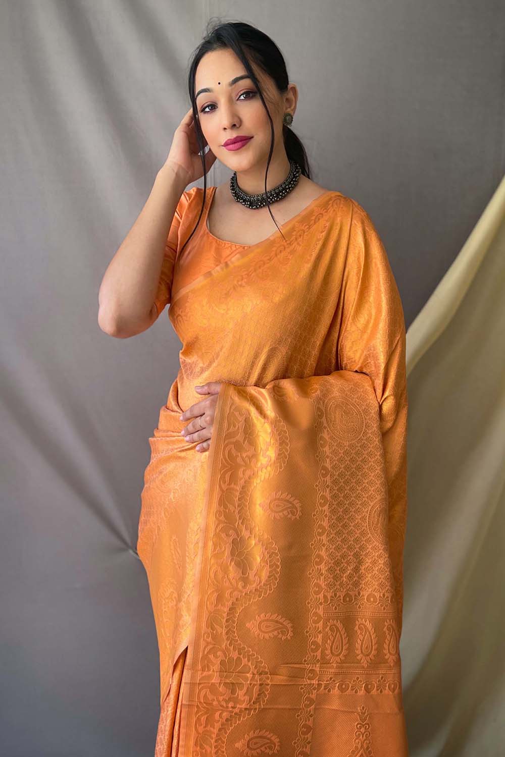 Buy MySilkLove Tangerine Orange Woven Art Silk Saree Online