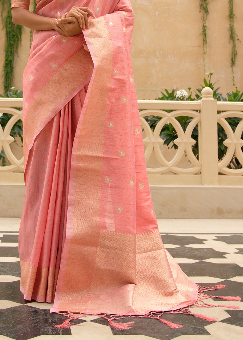 Buy MySilkLove Japonica Pink Zari Woven Tussar Silk Saree Online