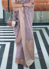 Venus Purple Zari Woven Banarasi Kora Silk Saree