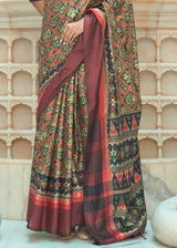 Avocado Green Patola Digital Printed Saree