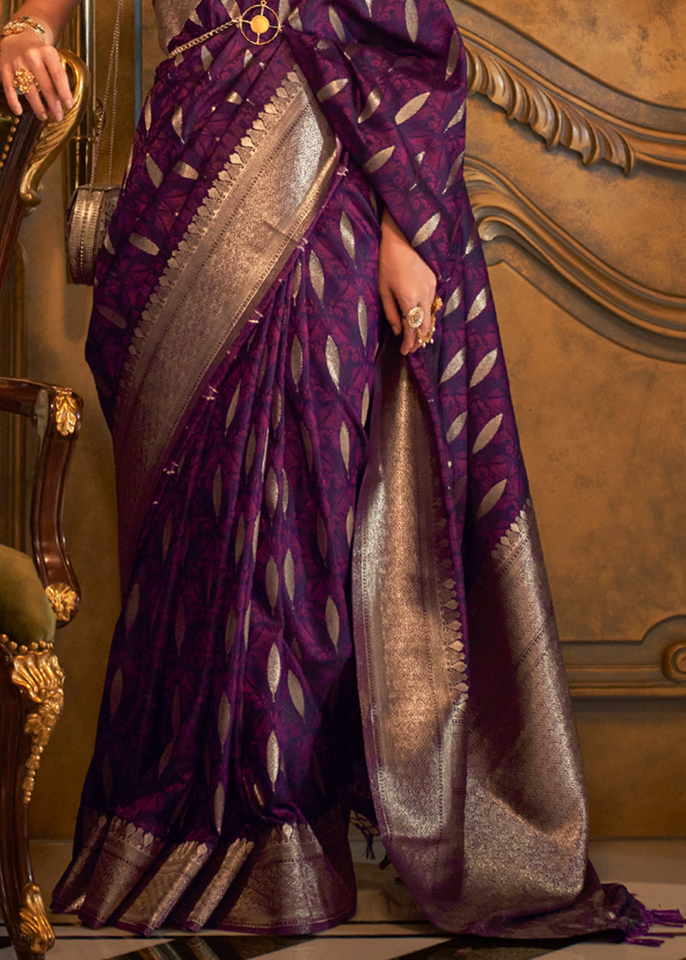 Finn Purple Banarasi Satin Silk Saree