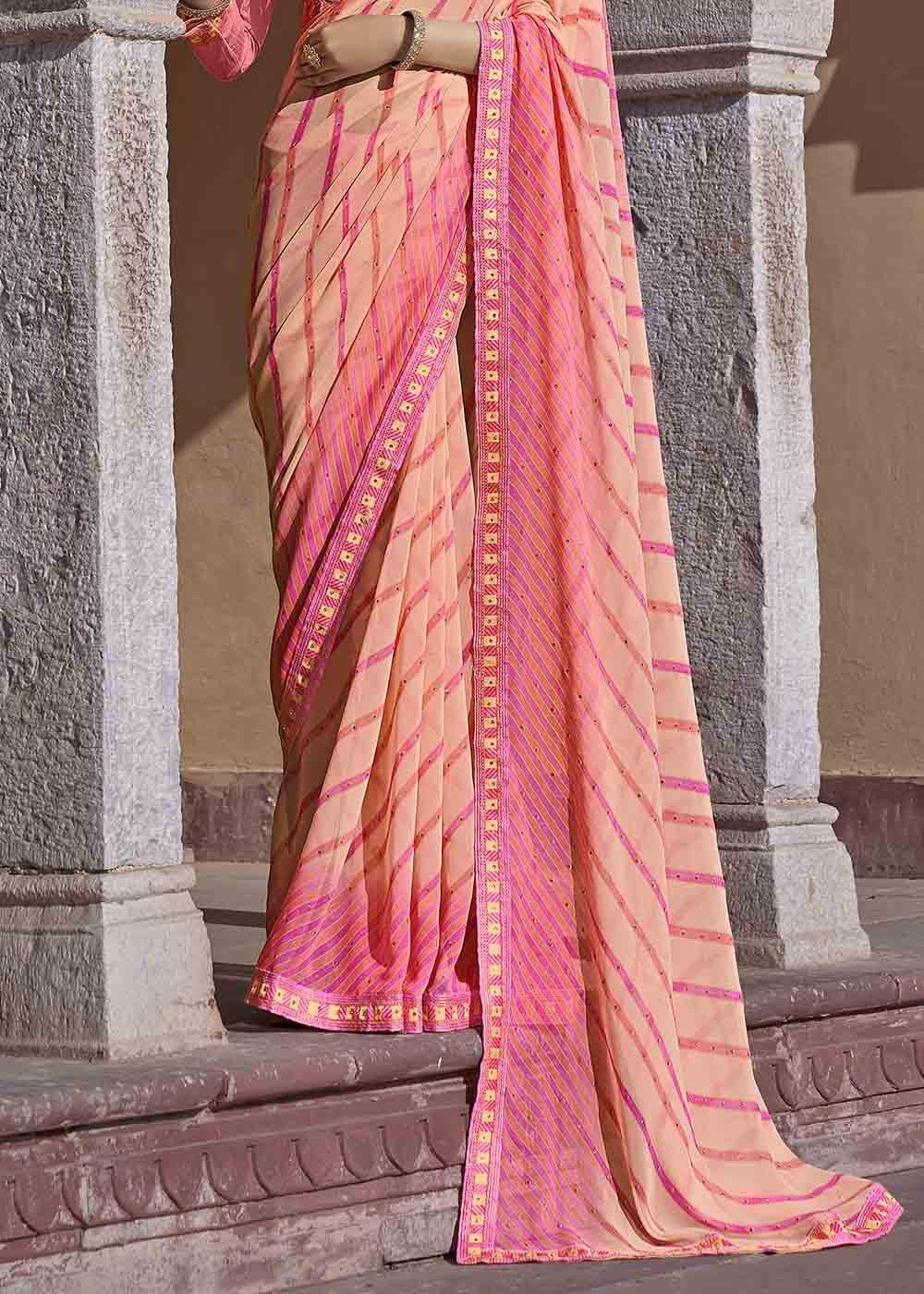 Buy MySilkLove Rose Bud Pink Printed Georgette Saree Online