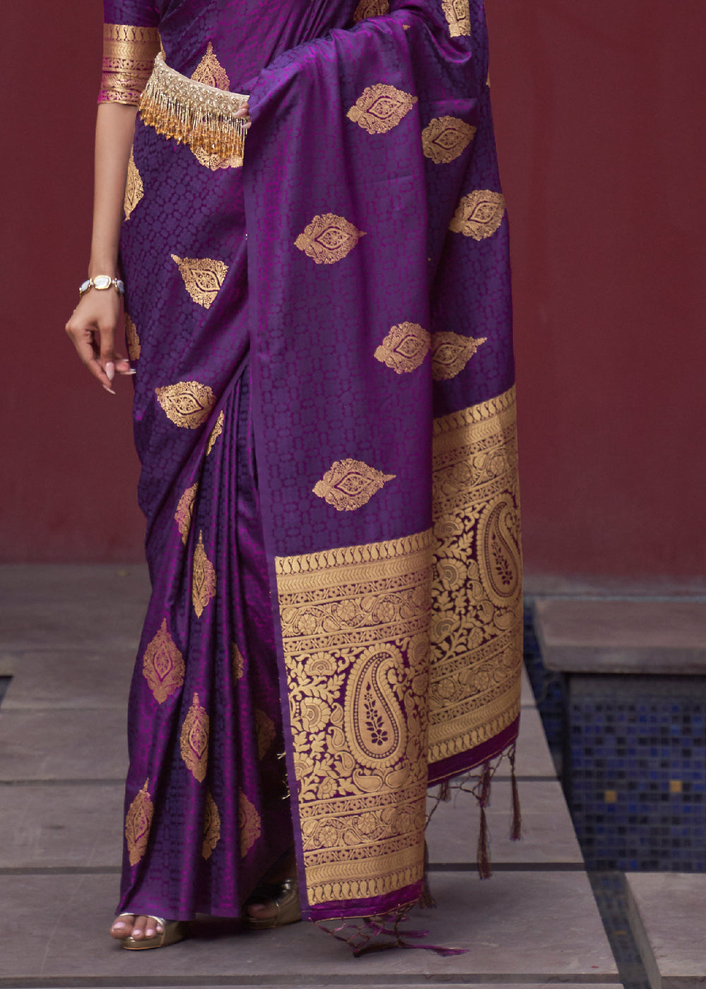 Buy MySilkLove Finn Purple Banarasi Woven Satin Silk Saree Online